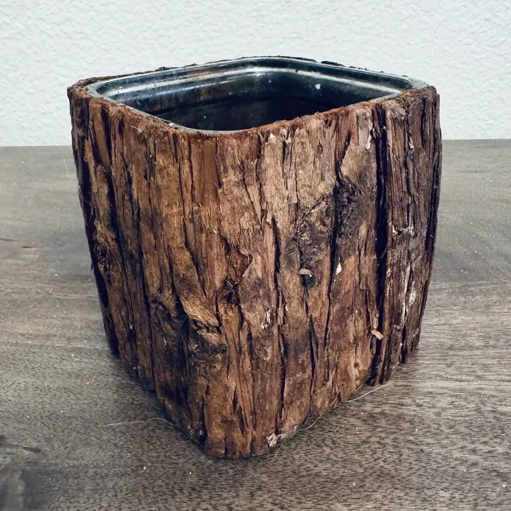 Wood Bark Rustic Glass Planter Pot Vase